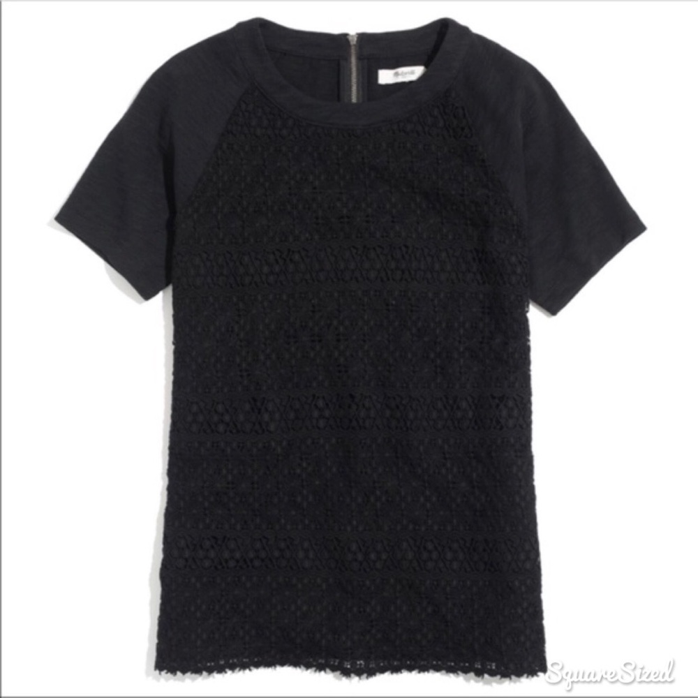Madewell Crochet Short Sleeve Black top blouse